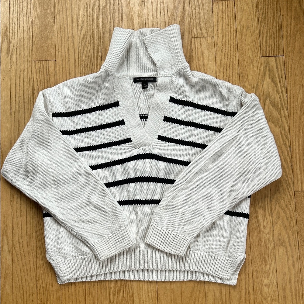Banana Republic Black and White Striped Turtleneck Sweater